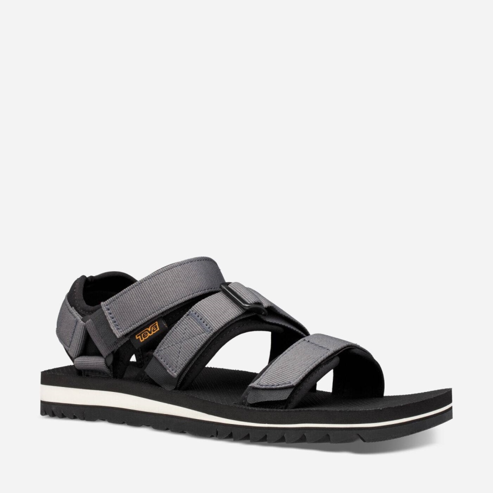 Dark Grey Men's Teva Cross Strap Trail Hiking Sandals | 169-JQZCOW