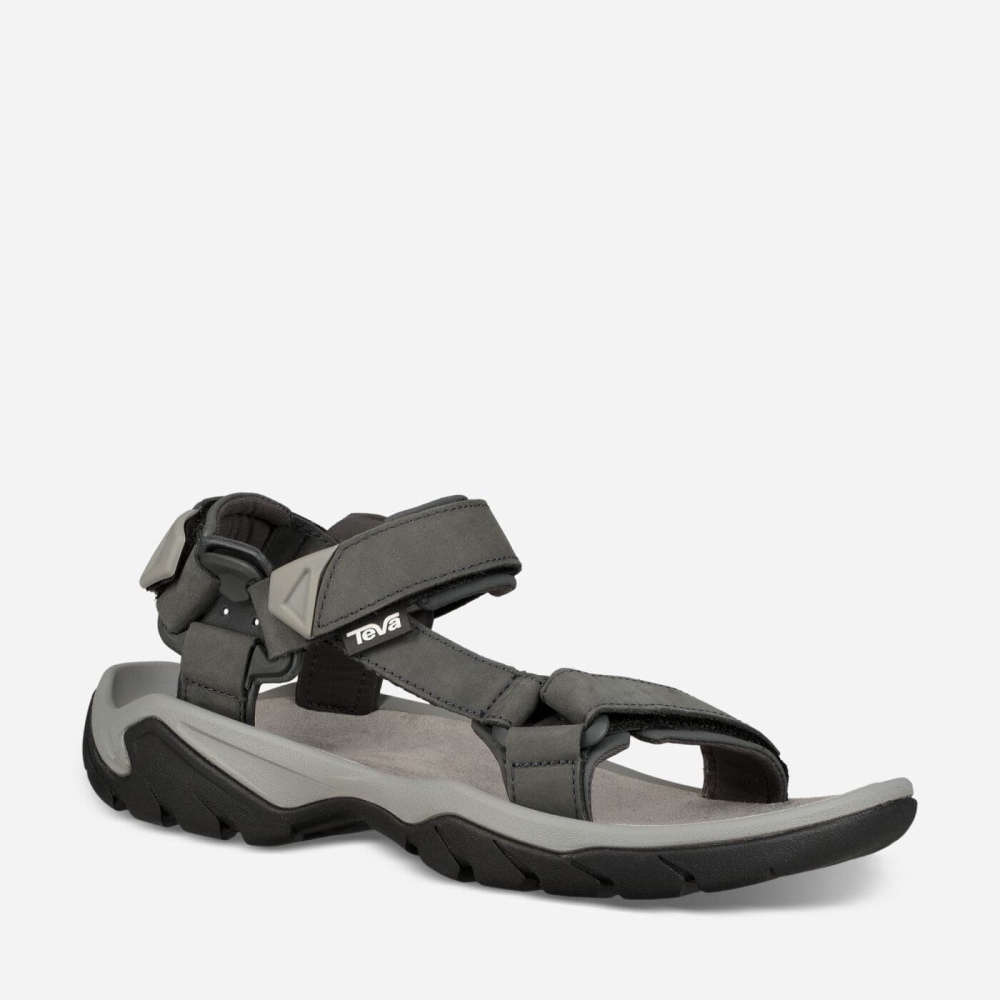 Dark Grey Men's Teva Terra Fi 5 Universal Leather Sandals | 543-GHYDTZ