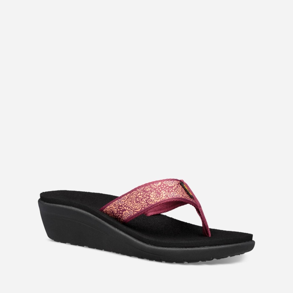 Red Black Women's Teva Voya Wedge Flip Flops | 864-INYLMF