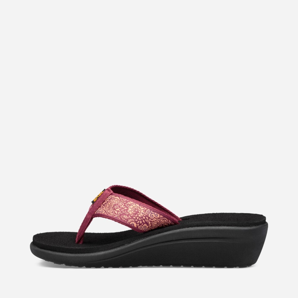 Red Black Women's Teva Voya Wedge Flip Flops | 864-INYLMF