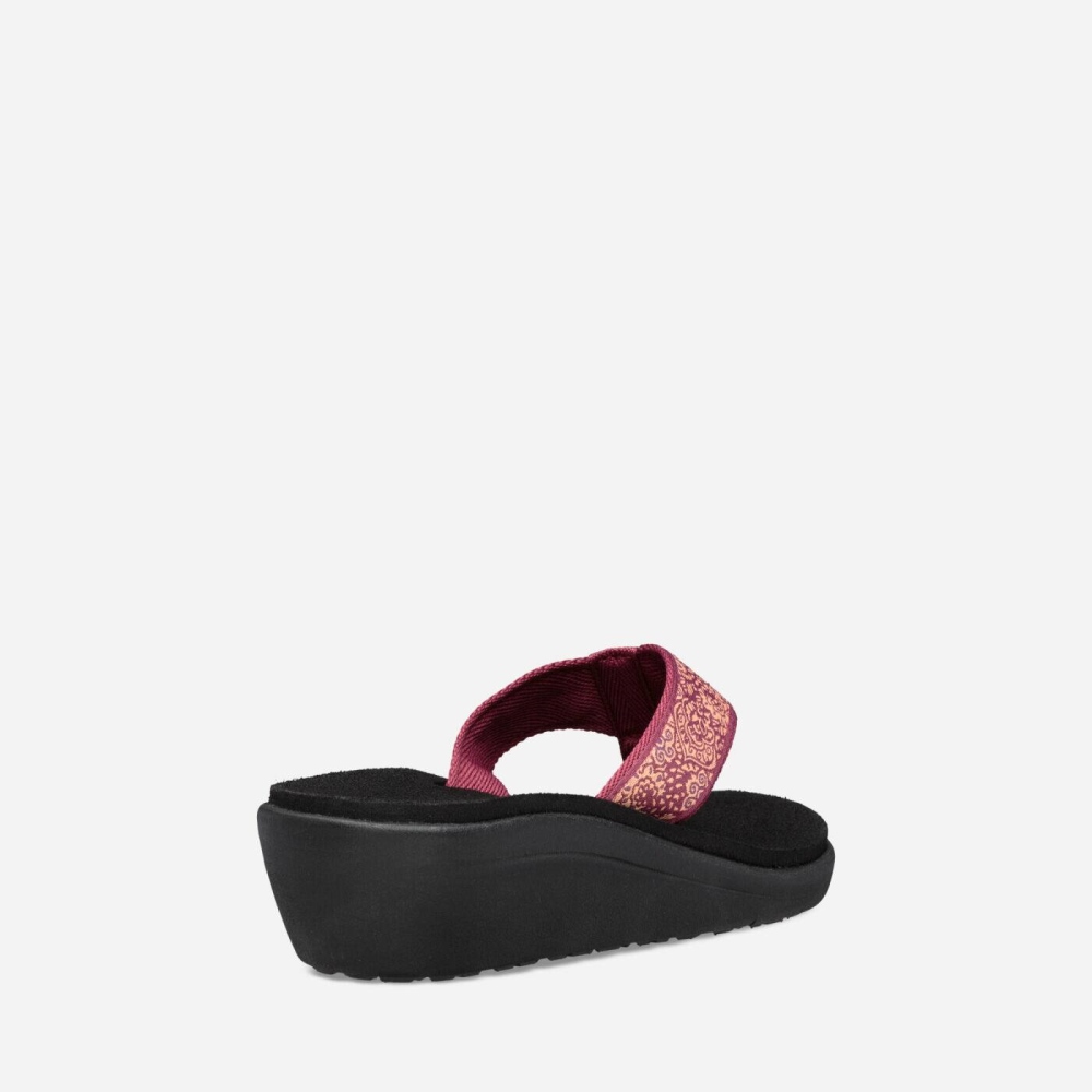 Red Black Women's Teva Voya Wedge Flip Flops | 864-INYLMF