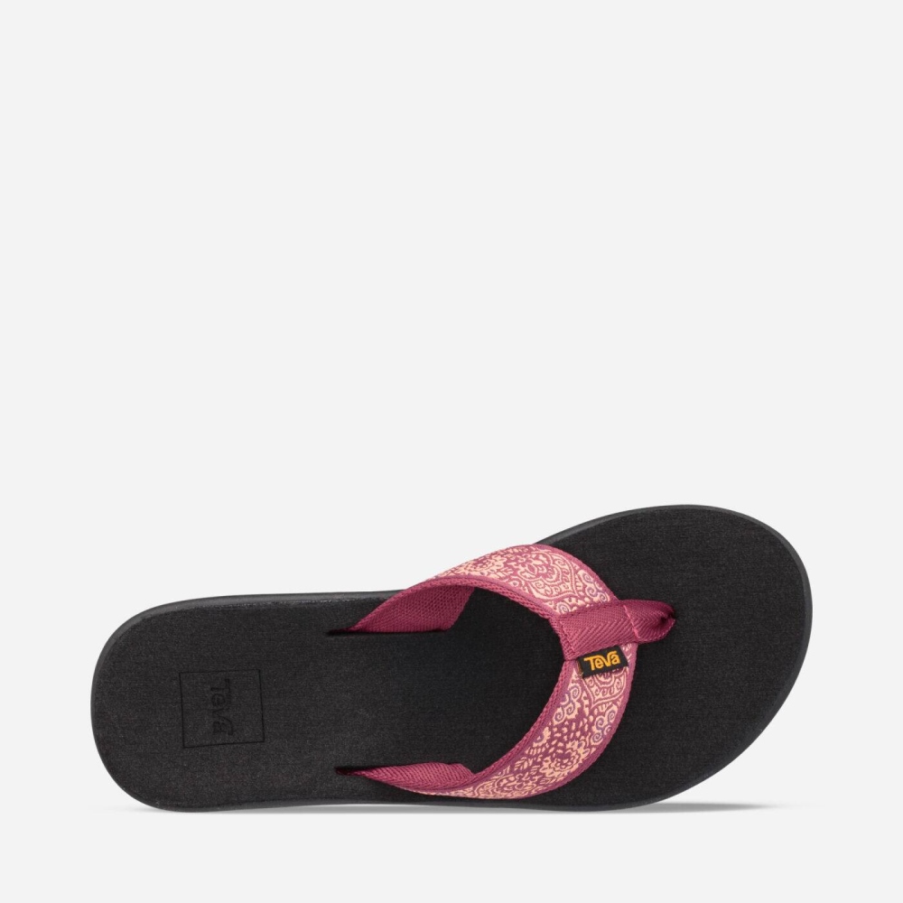 Red Black Women's Teva Voya Wedge Flip Flops | 864-INYLMF