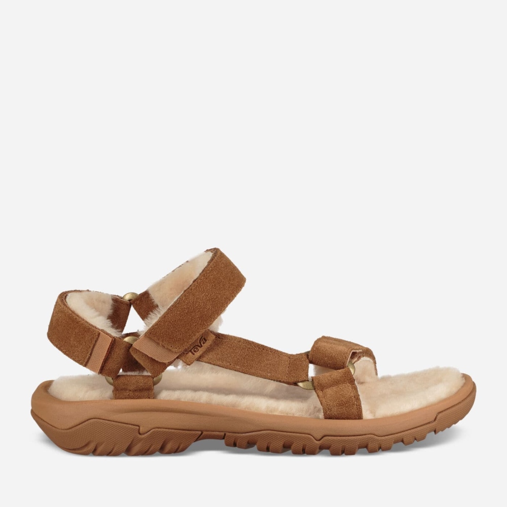 Brown Men's Teva Hurricane Shearling Sandals | 645-TSOAUH