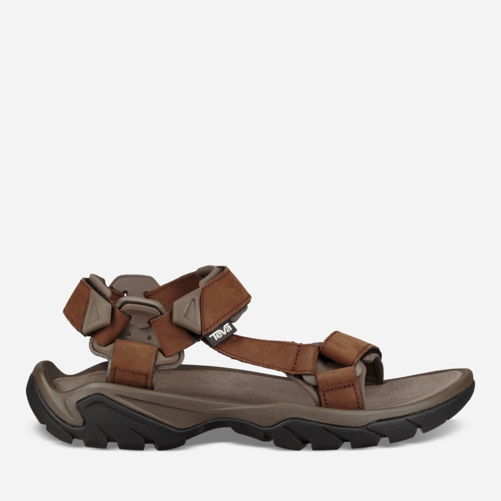 Brown Men's Teva Terra Fi 5 Universal Leather Sandals | 172-NUZLBX